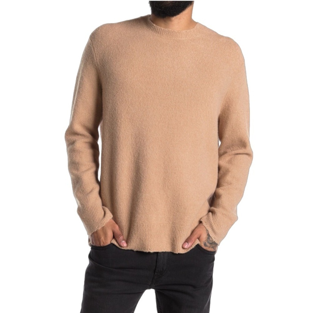 AllSaints Kez Crew Neck Pullover Distressed Wool Yak Blend Sweater, Tan size XS